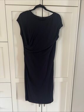AllSaints Navy Blue Draped Cap-Sleeve Midi Dress